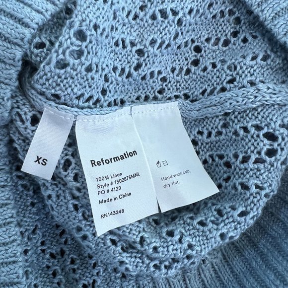 Reformation Rose Linen open knit eyelet Sweater in Blue Size XS - Picture 9 of 9